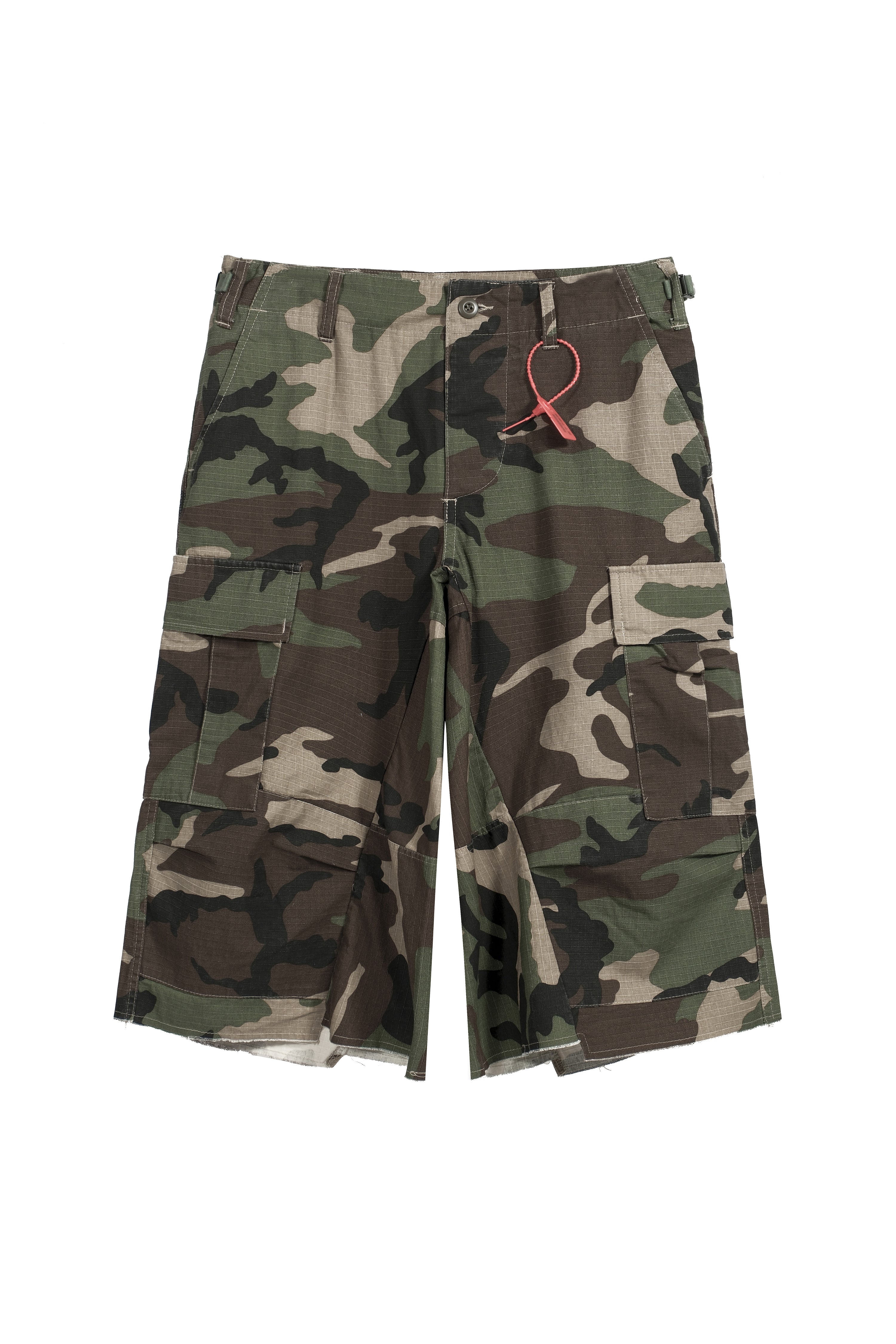 Pocket Camouflage Cargo Shorts Mens Raw edge Summer Safari Style Loose Wide leg Elastic Waist short pants Men