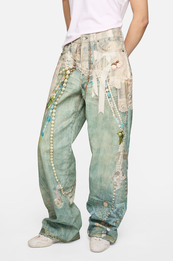 ACNE SS25 Lace and Pearls Trompe L'oeil Jeans P250