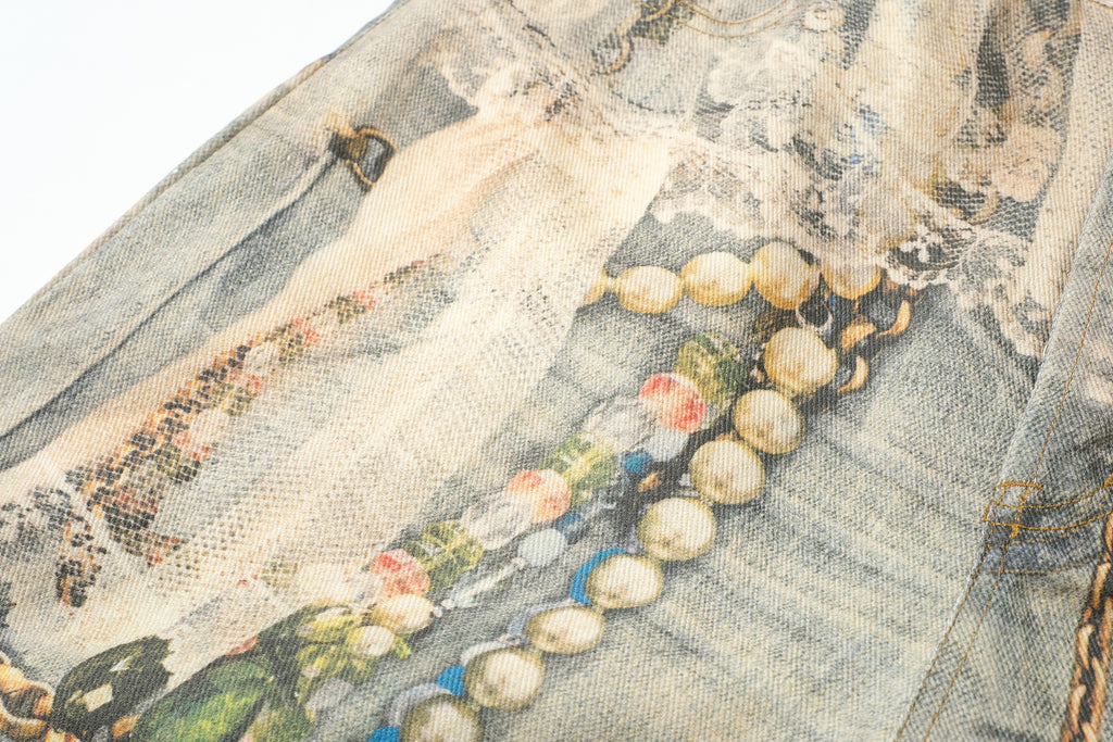 ACNE SS25 Lace and Pearls Trompe L'oeil Jeans P250