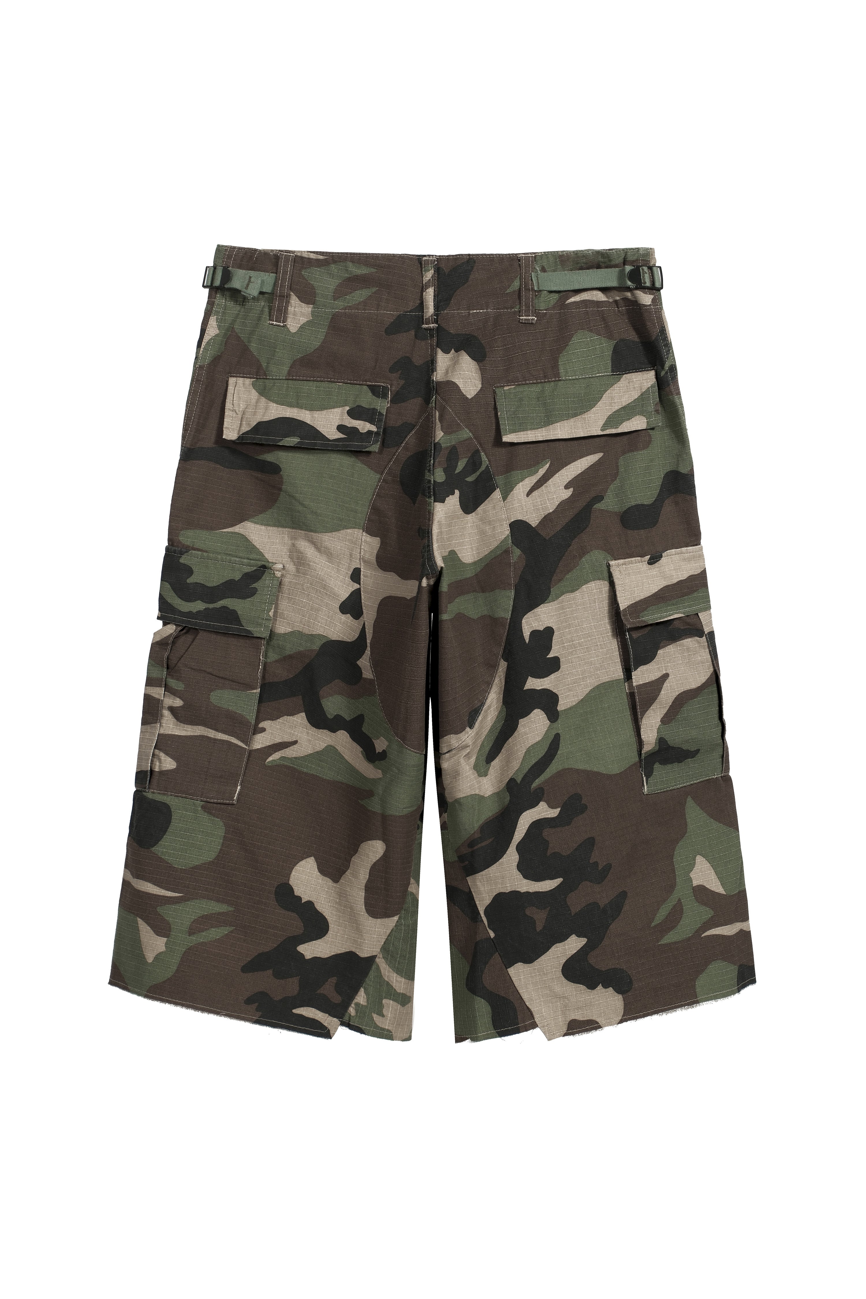 Pocket Camouflage Cargo Shorts Mens Raw edge Summer Safari Style Loose Wide leg Elastic Waist short pants Men